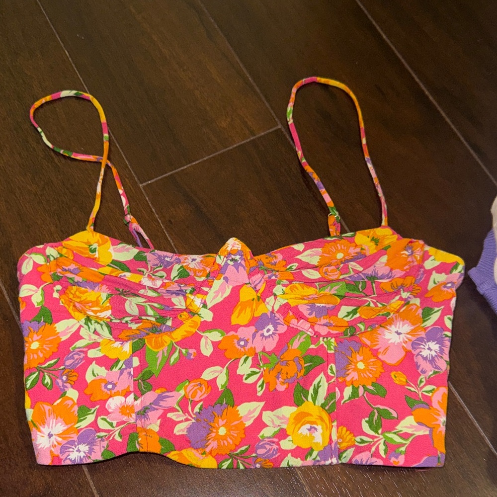 Floral Crop Cami Top in Pink, Orange & Green